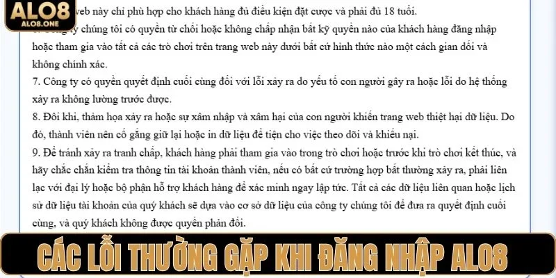Các lỗi thường gặp khi đăng nhập ALO8